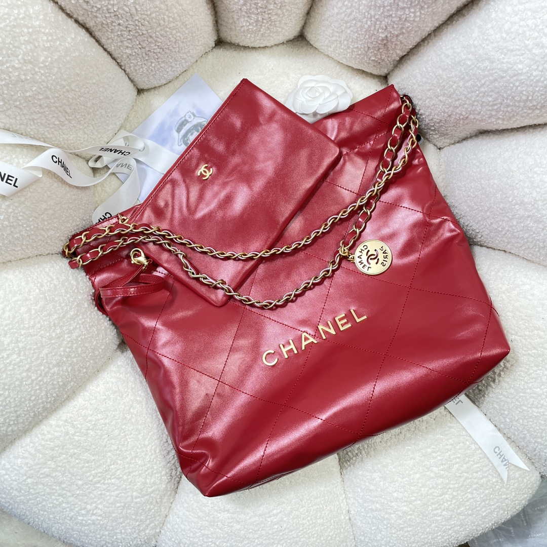 Chanel 22 Small Handbag Shiny Calfskin AS3260 Red - Default Title - View 4