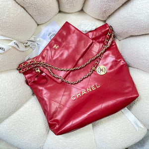 Chanel 22 Small Handbag Shiny Calfskin AS3260 Red - Default Title - View 4