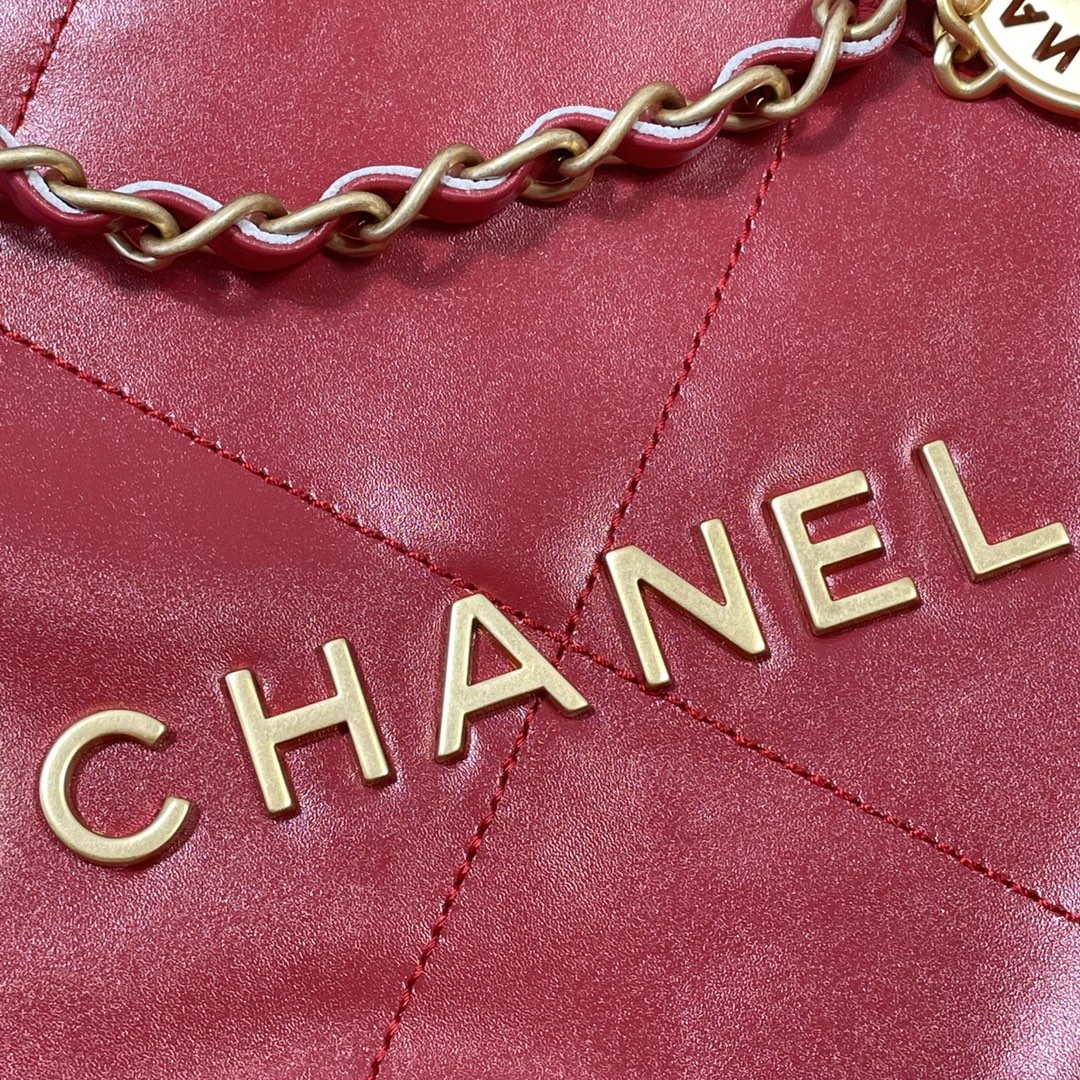 Chanel 22 Small Handbag Shiny Calfskin AS3260 Red - Default Title - View 5