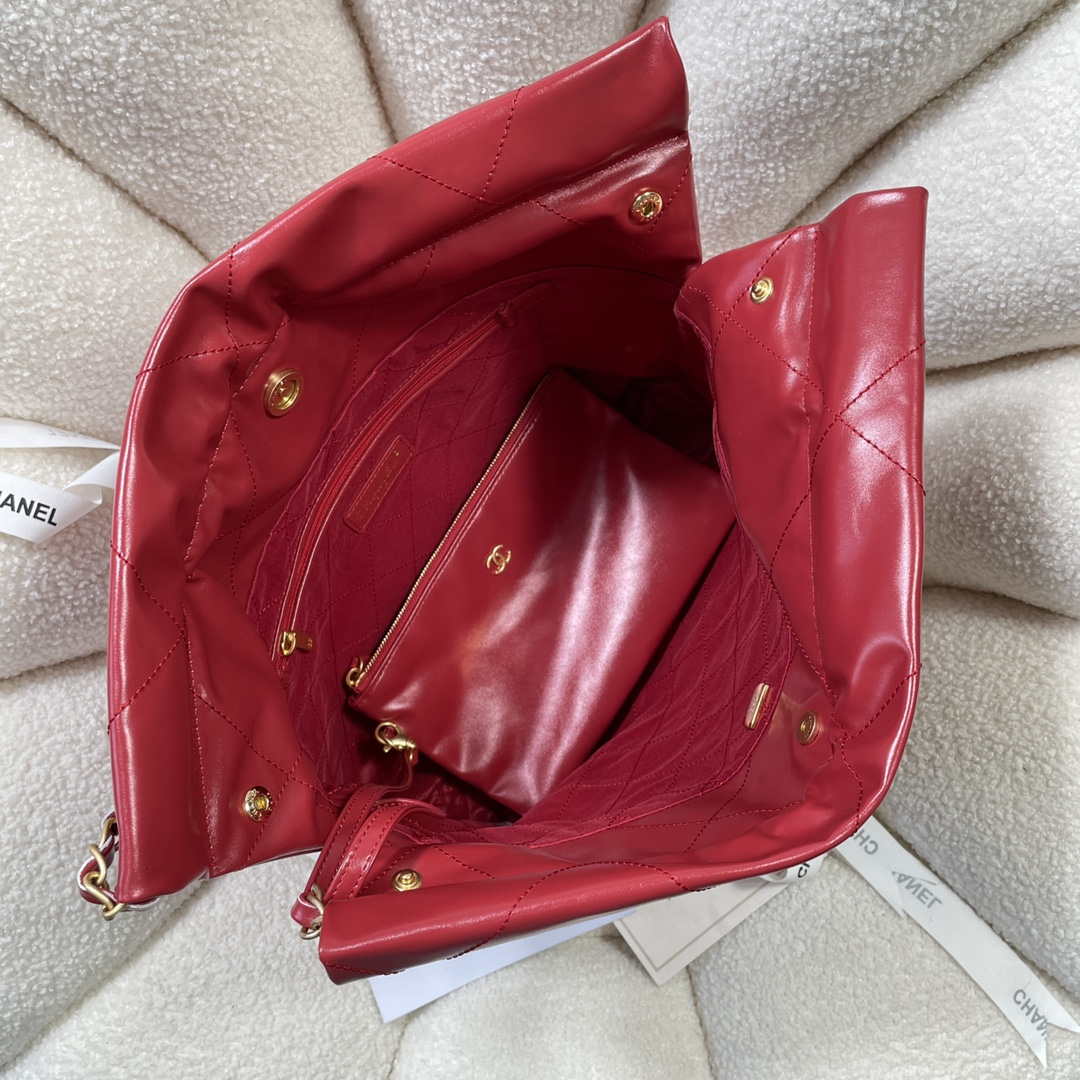 Chanel 22 Small Handbag Shiny Calfskin AS3260 Red - Default Title - View 7