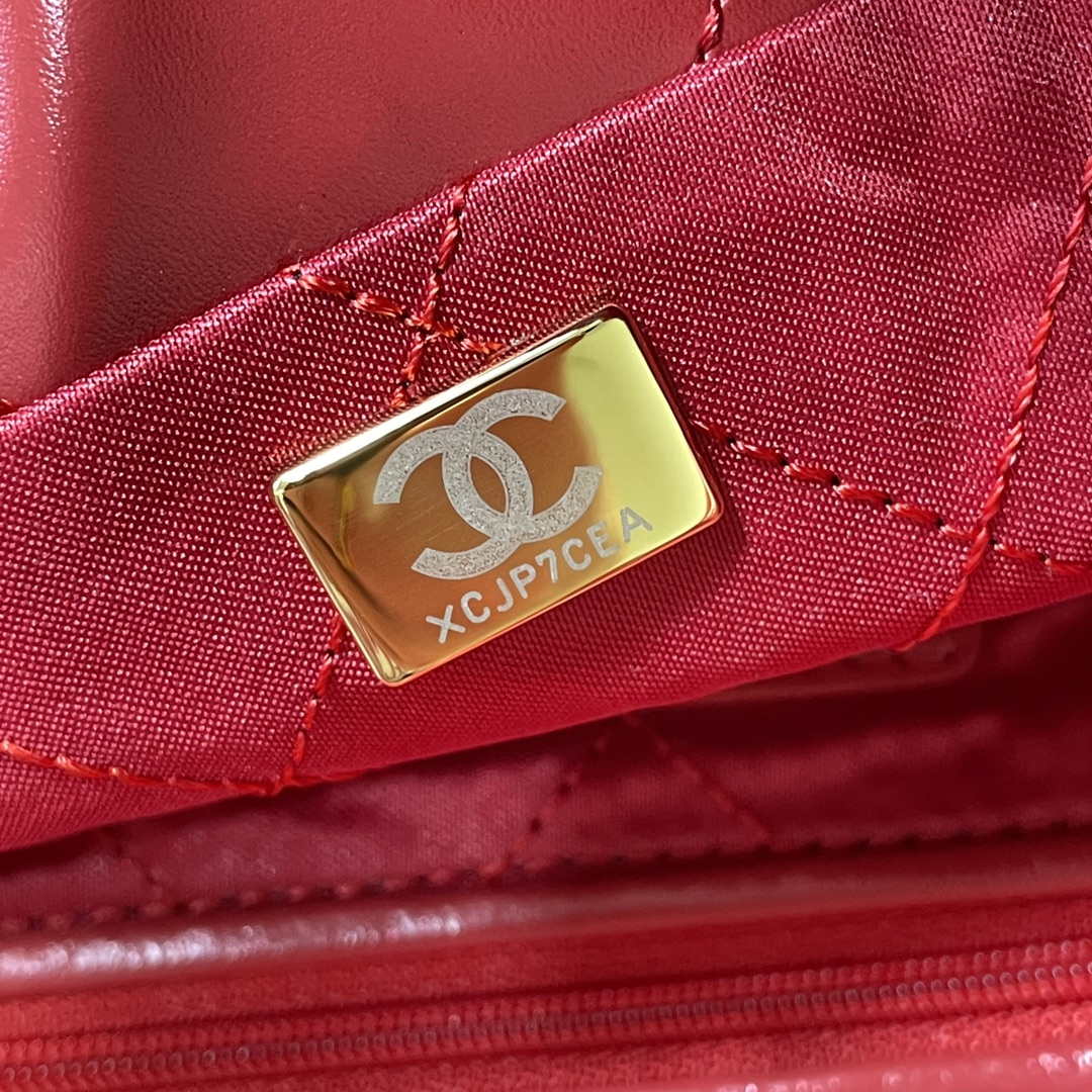 Chanel 22 Small Handbag Shiny Calfskin AS3260 Red - Default Title - View 8