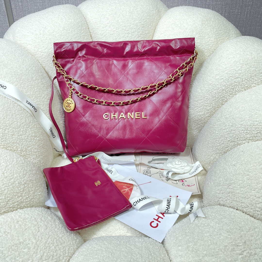 Chanel 22 Small Handbag Shiny Calfskin AS3260 Rose Red - Default Title - View 1