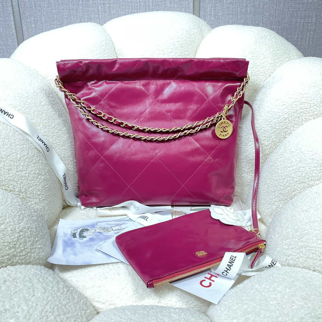 Chanel 22 Small Handbag Shiny Calfskin AS3260 Rose Red - Default Title - View 2