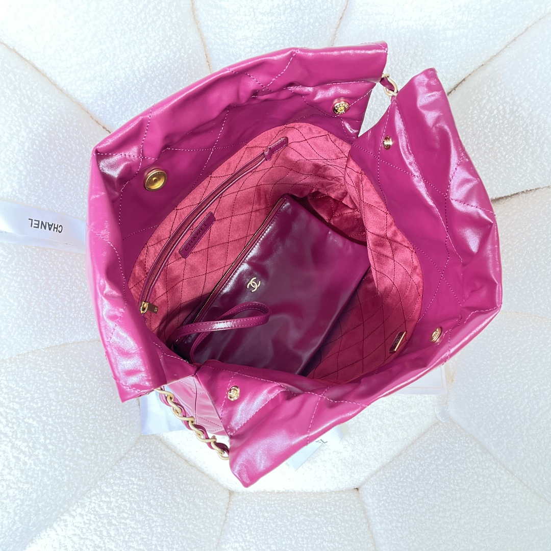 Chanel 22 Small Handbag Shiny Calfskin AS3260 Rose Red - Default Title - View 7