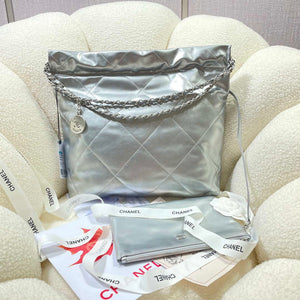 Chanel 22 Small Handbag Shiny Calfskin AS3260 Silver - Default Title - View 2