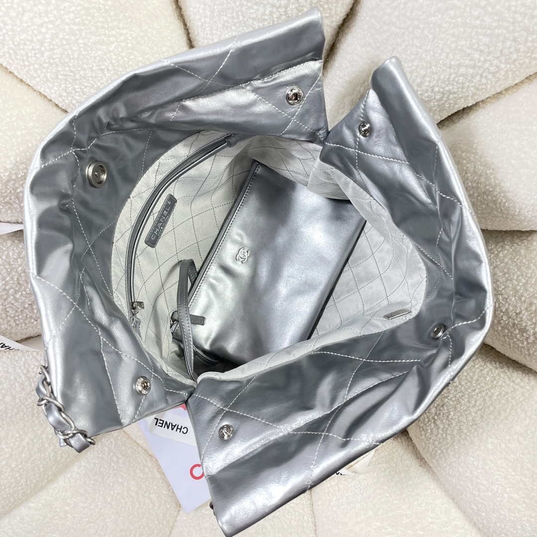 Chanel 22 Small Handbag Shiny Calfskin AS3260 Silver - Default Title - View 7