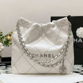 Chanel 22 Small Handbag Shiny Calfskin AS3260 White with Silver Logo - Default Title - View 1