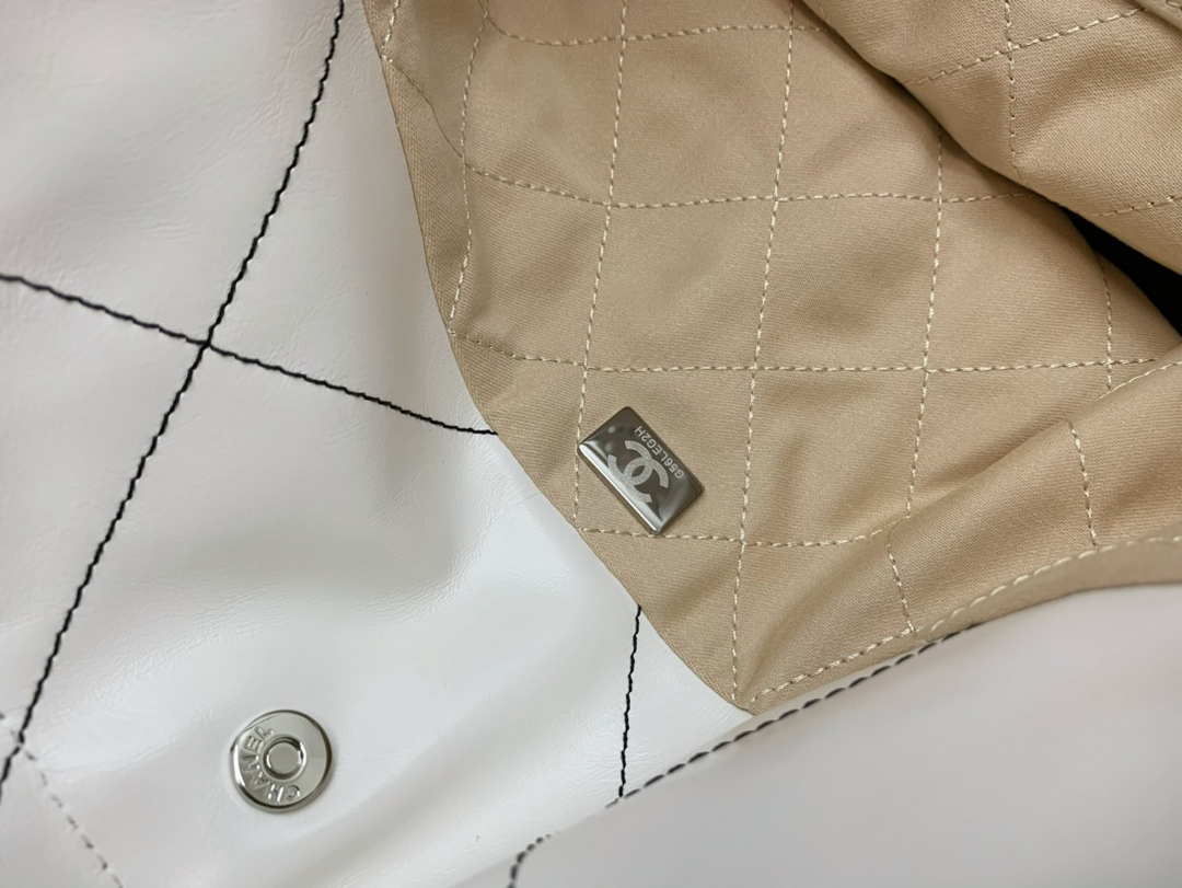 Chanel 22 Small Handbag Shiny Calfskin AS3260 White with Silver Logo - Default Title - View 8