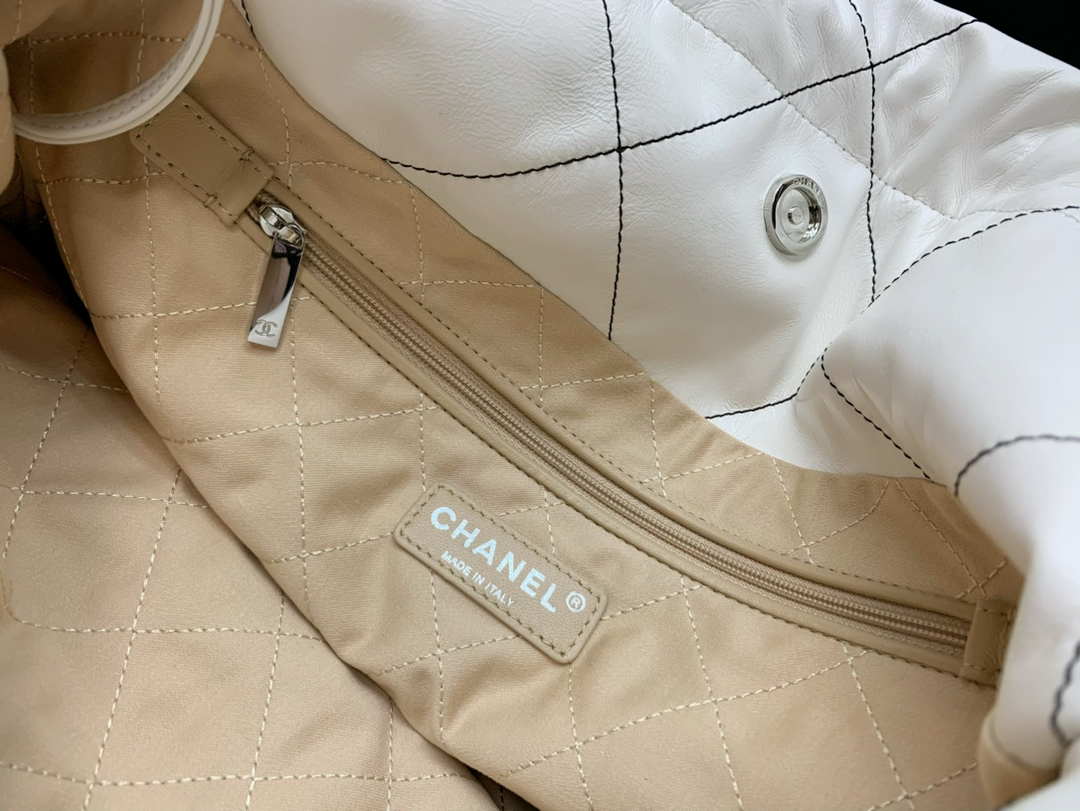 Chanel 22 Small Handbag Shiny Calfskin AS3260 White with Silver Logo - Default Title - View 9