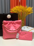 Chanel 22 Small Handbag Shiny Calfskin AS3260 Pink Gold