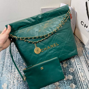 Chanel AS3260 22 Small Handbag Shiny Calfskin Green Gold - Default Title - View 2