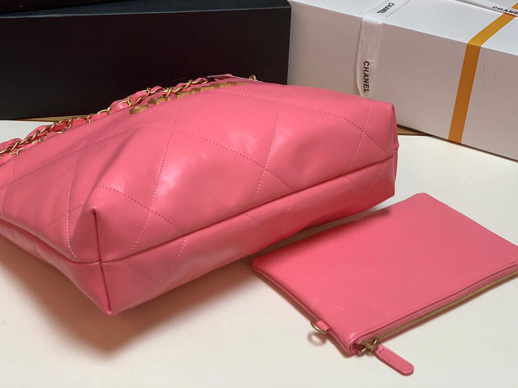 Chanel 22 Small Handbag Shiny Calfskin AS3260 Pink Gold