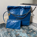 Chanel AS3260 22 Small Handbag Shiny Calfskin Blue Gold - Default Title - View 1