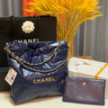 Chanel 22 Small Handbag Shiny Calfskin AS3260 Navy Blue Gold - Default Title - View 1
