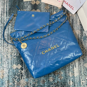Chanel AS3260 22 Small Handbag Shiny Calfskin Blue Gold - Default Title - View 5