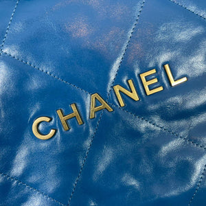 Chanel AS3260 22 Small Handbag Shiny Calfskin Blue Gold - Default Title - View 6