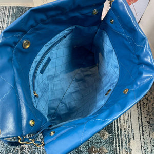 Chanel AS3260 22 Small Handbag Shiny Calfskin Blue Gold - Default Title - View 8