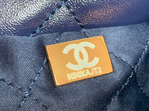 Chanel 22 Small Handbag Shiny Calfskin AS3260 Navy Blue Gold - Default Title - View 9