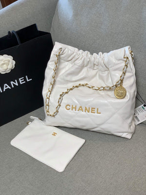 Chanel 22 Small Handbag Shiny Calfskin AS3260 White Gold - Default Title - View 3