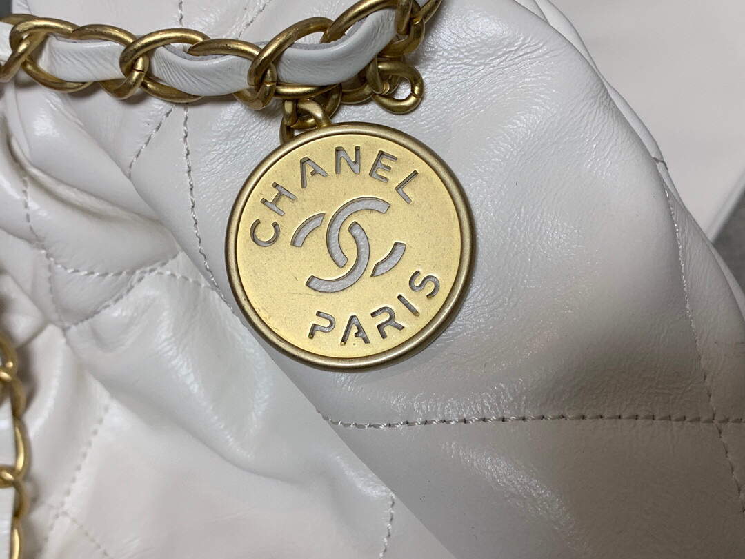 Chanel 22 Small Handbag Shiny Calfskin AS3260 White Gold - Default Title - View 4