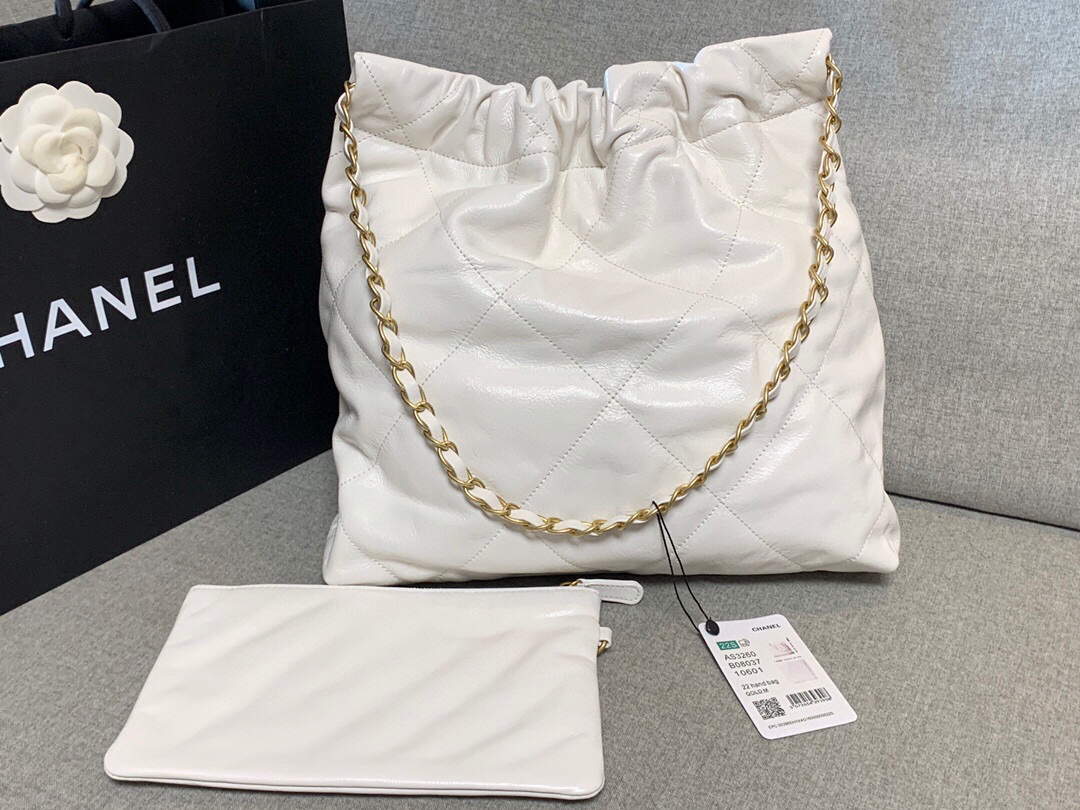 Chanel 22 Small Handbag Shiny Calfskin AS3260 White Gold - Default Title - View 5