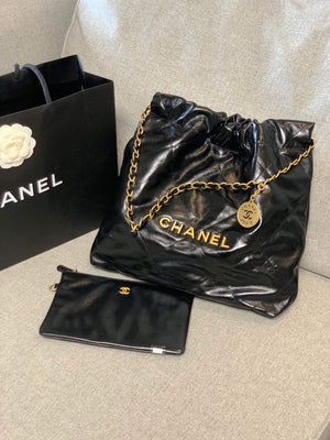 Chanel 22 Small Handbag Shiny Calfskin AS3260 Black Gold - Default Title - View 1