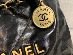 Chanel 22 Small Handbag Shiny Calfskin AS3260 Black Gold - Default Title - View 3