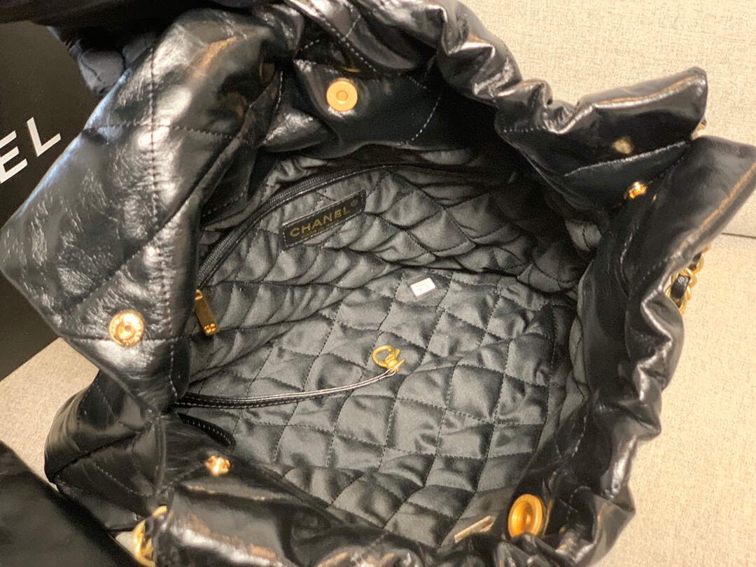 Chanel 22 Small Handbag Shiny Calfskin AS3260 Black Gold - Default Title - View 7