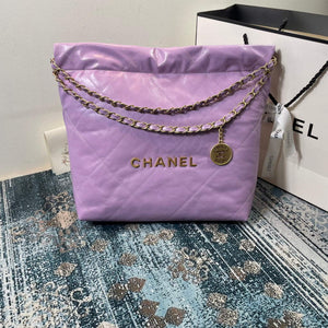 Chanel AS3260 22 Small Handbag Shiny Calfskin Purple Gold - Default Title - View 1