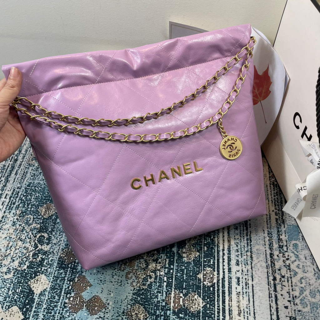 Chanel AS3260 22 Small Handbag Shiny Calfskin Purple Gold