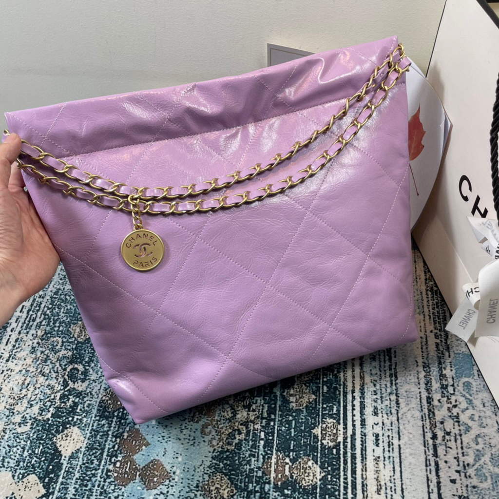 Chanel AS3260 22 Small Handbag Shiny Calfskin Purple Gold