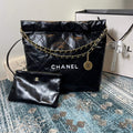 Chanel 22 Small Handbag Shiny Calfskin AS3260 Black Gold with White logo - Default Title - View 1