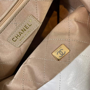 Chanel 22 Small Handbag Shiny Calfskin AS3260 White Gold with Black logo - Default Title - View 8