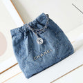 Chanel 22 Small Handbag Washed Denim & Silver-Tone Metal AS3260 Blue - Default Title - View 1