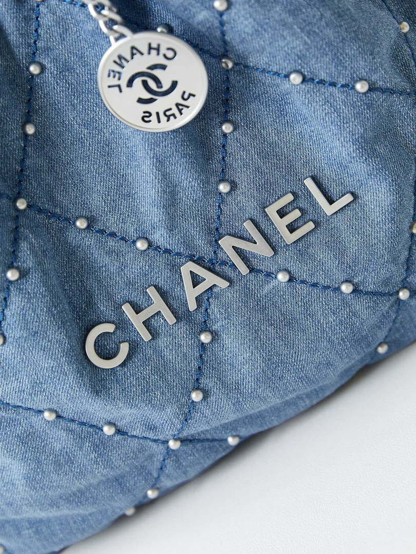 Chanel 22 Small Handbag Washed Denim & Silver-Tone Metal AS3260 Blue - Default Title - View 2