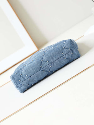Chanel 22 Small Handbag Washed Denim & Silver-Tone Metal AS3260 Blue - Default Title - View 6