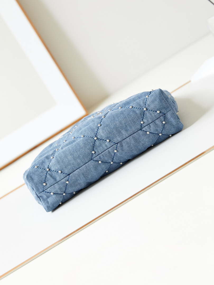 Chanel 22 Small Handbag Washed Denim & Silver-Tone Metal AS3260 Blue - Default Title - View 6