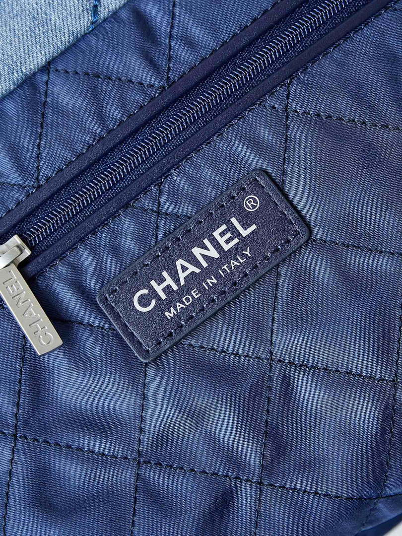 Chanel 22 Small Handbag Washed Denim & Silver-Tone Metal AS3260 Blue