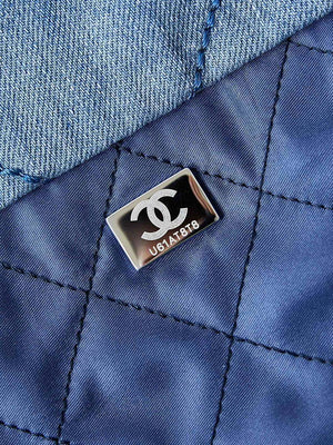 Chanel 22 Small Handbag Washed Denim & Silver-Tone Metal AS3260 Blue - Default Title - View 9