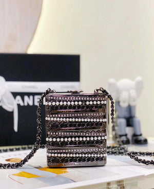 Chanel 22K Evening Bag With Pearls Black and Silver - Default Title - View 1