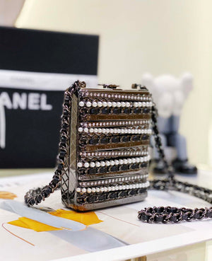 Chanel 22K Evening Bag With Pearls Black and Silver - Default Title - View 3