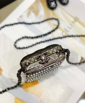 Chanel 22K Evening Bag With Pearls Black and Silver - Default Title - View 7