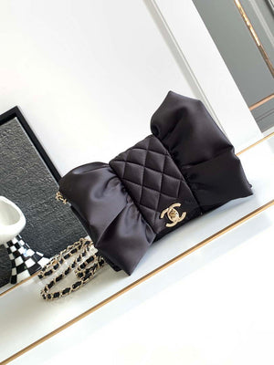 Chanel AS4098 23A Clutch satin bow evening bag Black - Default Title - View 1