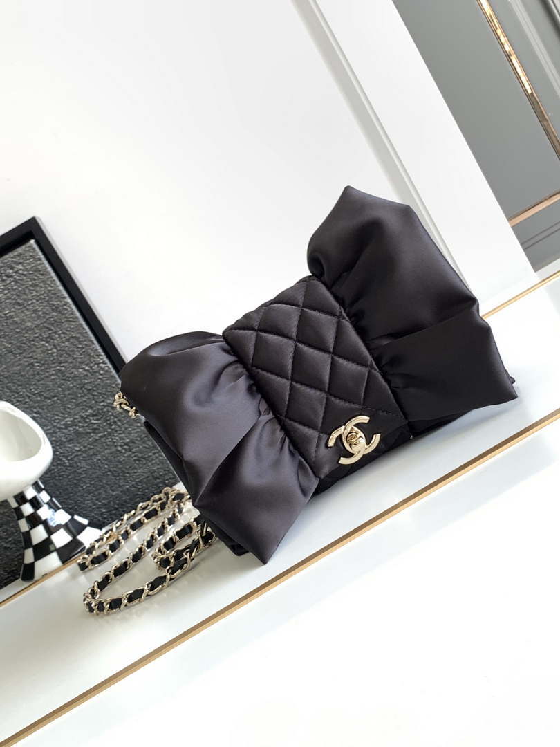 Chanel AS4098 23A Clutch satin bow evening bag Black - Default Title - View 1