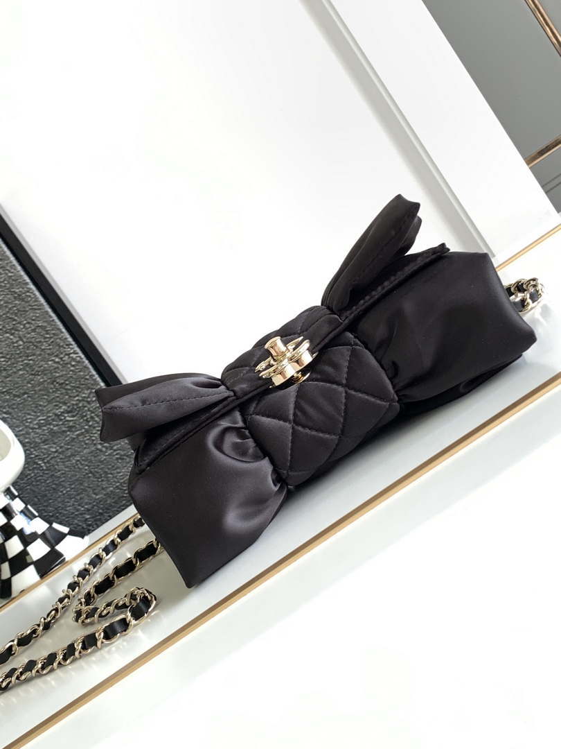 Chanel AS4098 23A Clutch satin bow evening bag Black