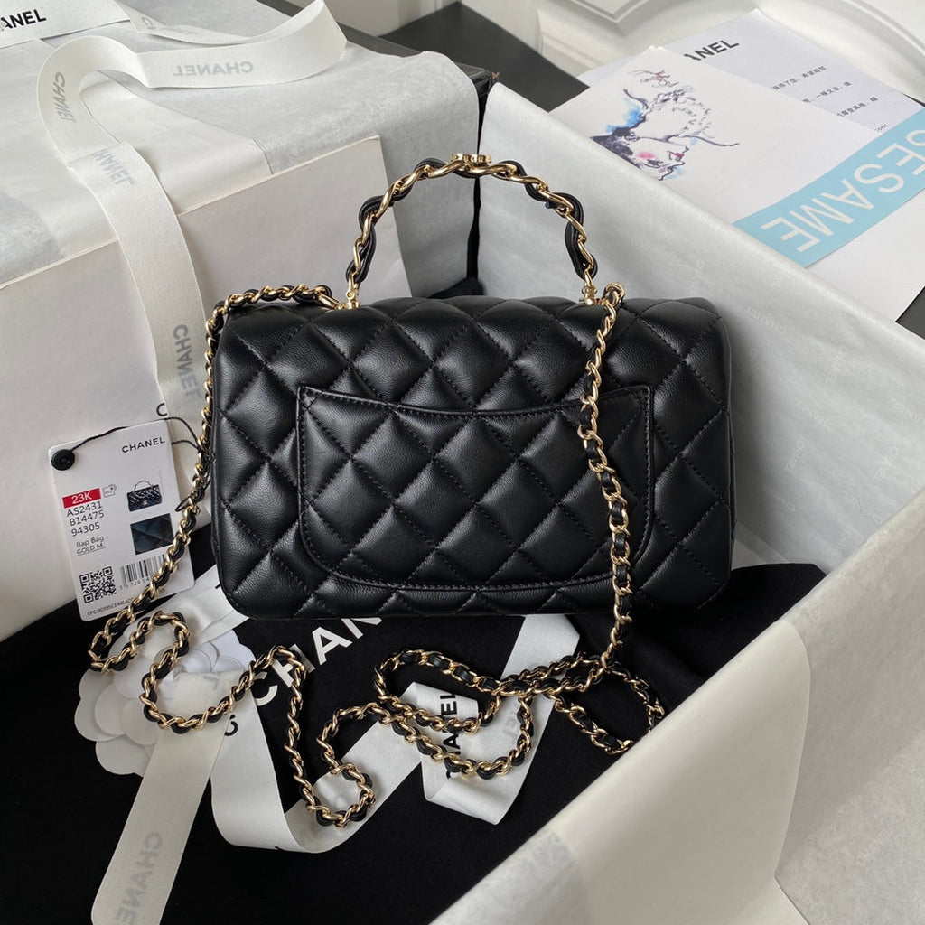 Chanel 23K AS2431 Mini flap Lambskin bag with top handle Black