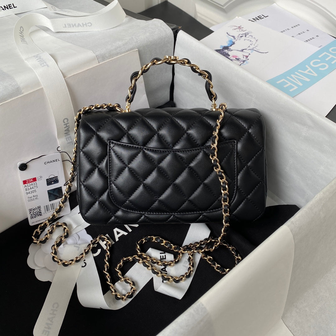 Chanel 23K AS2431 Mini flap Lambskin bag with top handle Black - Default Title - View 2