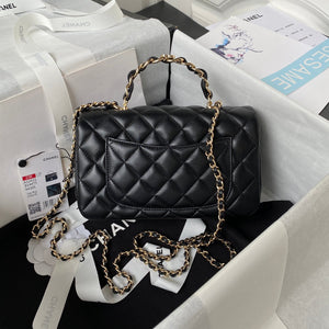 Chanel 23K AS2431 Mini flap Lambskin bag with top handle Black - Default Title - View 2