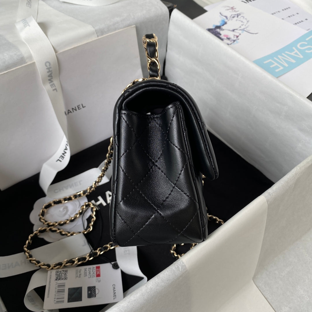 Chanel 23K AS2431 Mini flap Lambskin bag with top handle Black - Default Title - View 5