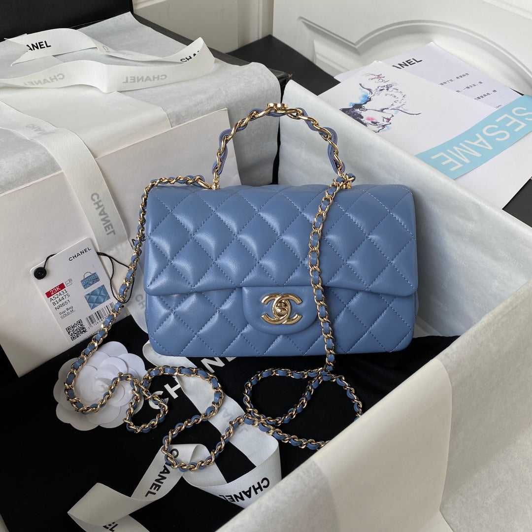 Chanel 23K AS2431 Mini flap Lambskin bag with top handle Blue - Default Title - View 1